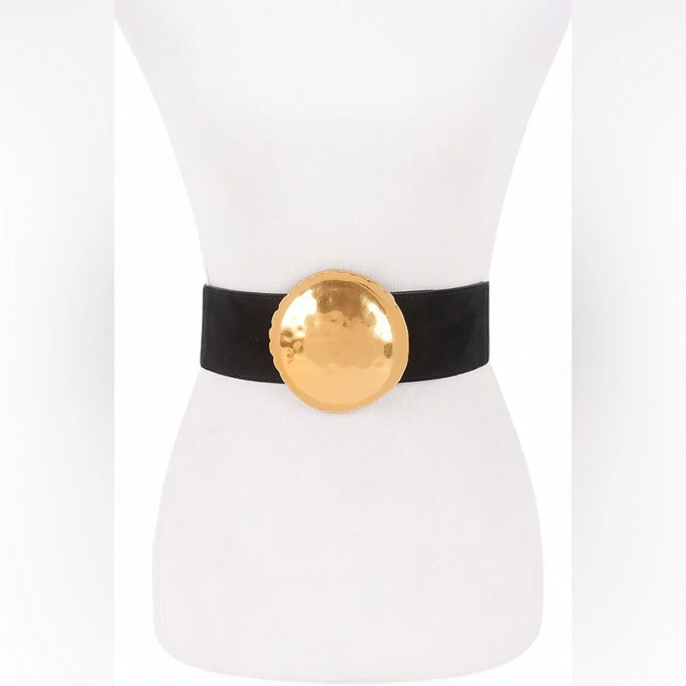 Vegan Suede Elastic Statement Belt - Green, Camel, Black